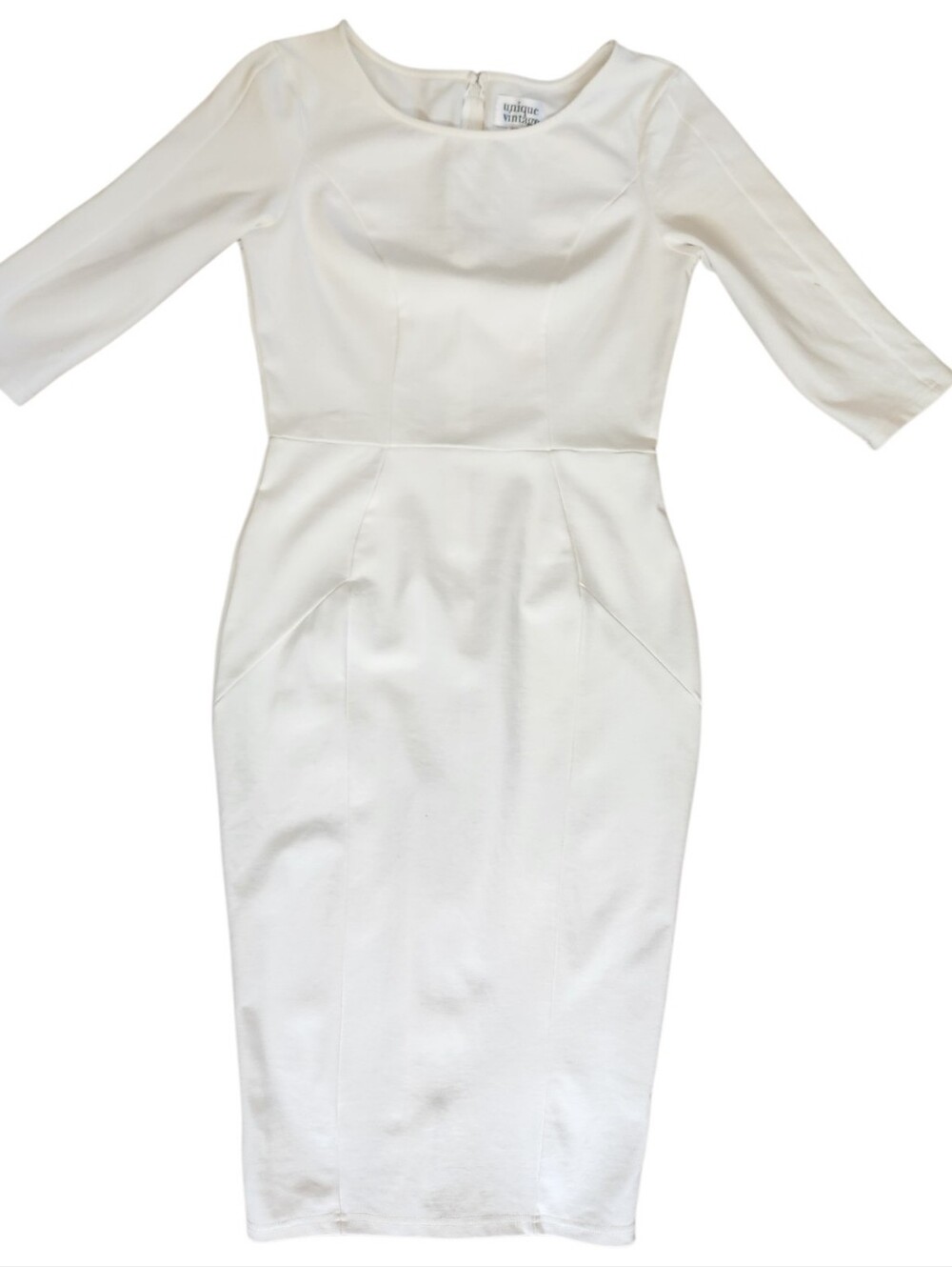 UNIQUE VINTAGE Ivory Princess Seam Pencil Dress - Size M - Picture 11 of 16